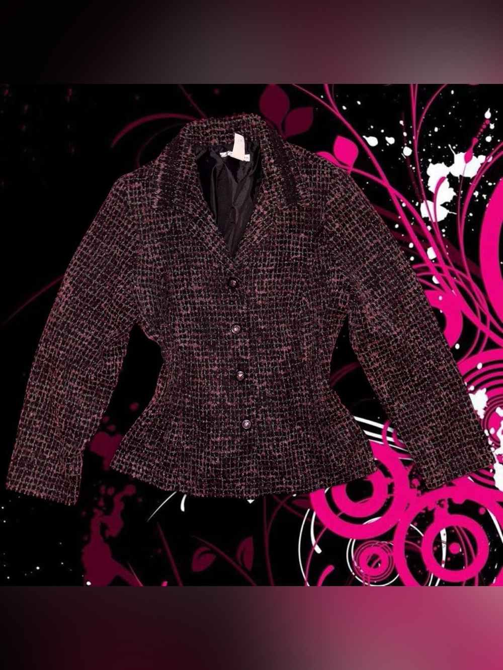 vtg 90s pink & black tweed blazer - dressbarn, sz 1x MINT CONDITION fran fine